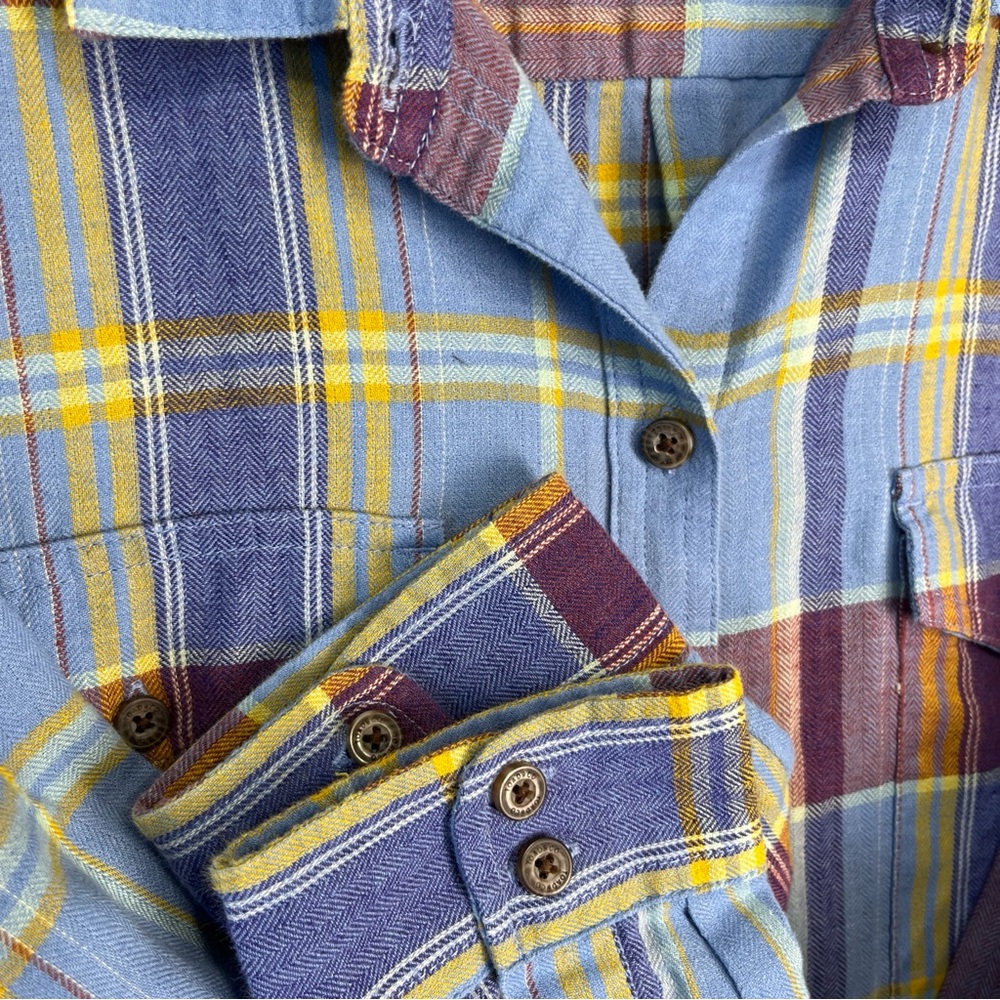 Toad Co Re Form Flannel Shirt Womens XL Blue Brown Plaid Button Down Casual Top - Picture 5 of 16